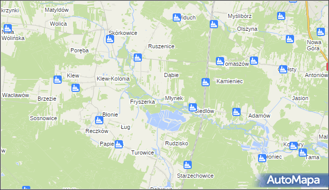 mapa Młynek gmina Żarnów, Młynek gmina Żarnów na mapie Targeo