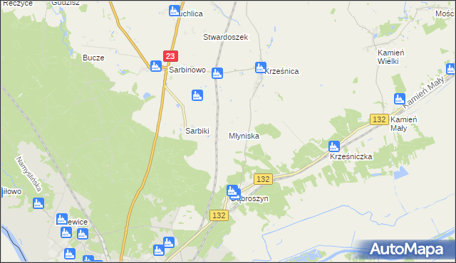 mapa Młyniska gmina Dębno, Młyniska gmina Dębno na mapie Targeo