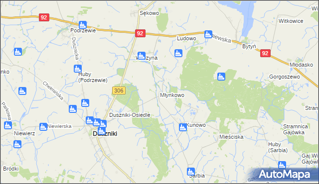 mapa Młynkowo gmina Duszniki, Młynkowo gmina Duszniki na mapie Targeo