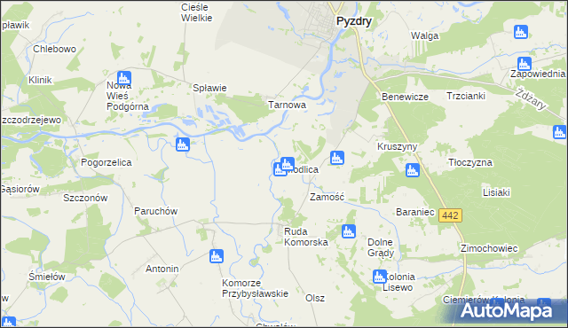 mapa Modlica gmina Pyzdry, Modlica gmina Pyzdry na mapie Targeo