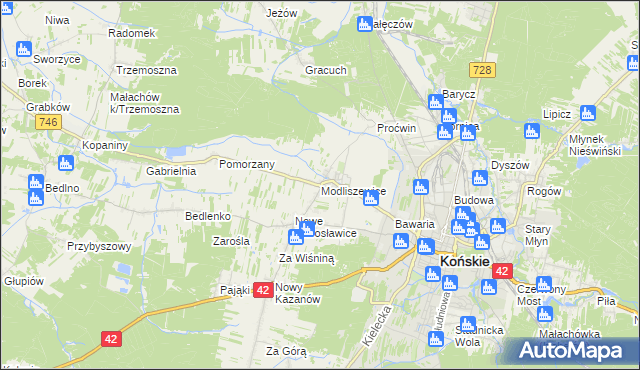 mapa Modliszewice, Modliszewice na mapie Targeo