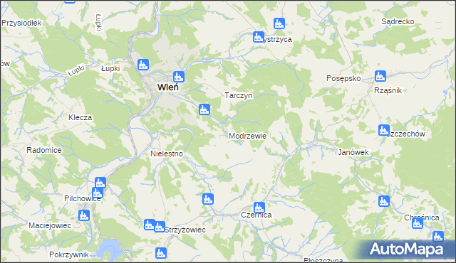 mapa Modrzewie gmina Wleń, Modrzewie gmina Wleń na mapie Targeo