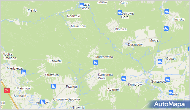mapa Modrzewina gmina Stąporków, Modrzewina gmina Stąporków na mapie Targeo