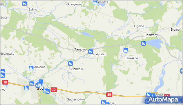 mapa Modrzewo, Modrzewo na mapie Targeo