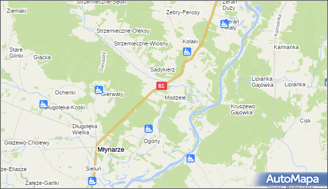 mapa Modzele gmina Młynarze, Modzele gmina Młynarze na mapie Targeo