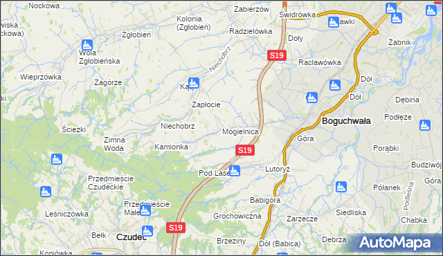mapa Mogielnica gmina Boguchwała, Mogielnica gmina Boguchwała na mapie Targeo
