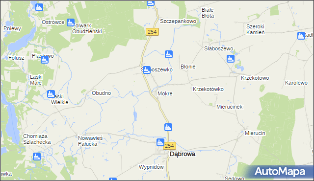 mapa Mokre gmina Dąbrowa, Mokre gmina Dąbrowa na mapie Targeo