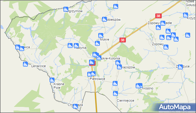 mapa Mokre-Kolonia, Mokre-Kolonia na mapie Targeo