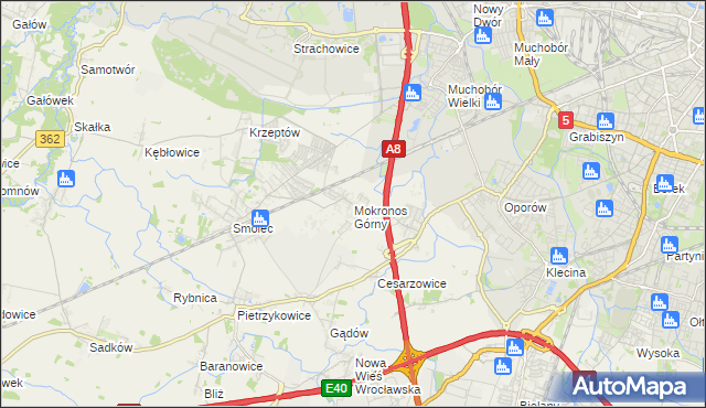 mapa Mokronos Górny, Mokronos Górny na mapie Targeo