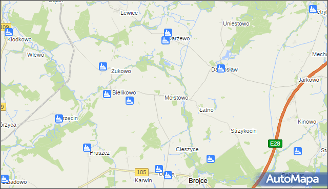 mapa Mołstowo gmina Brojce, Mołstowo gmina Brojce na mapie Targeo