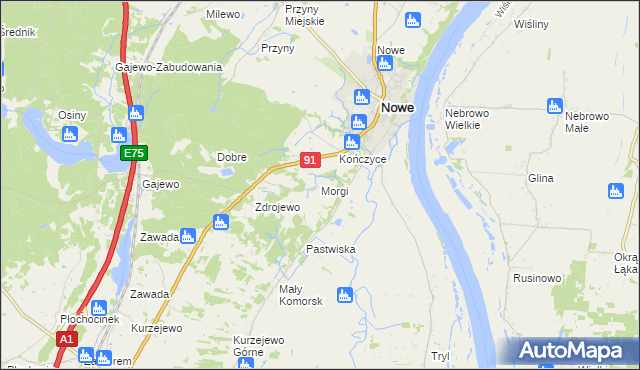 mapa Morgi gmina Nowe, Morgi gmina Nowe na mapie Targeo