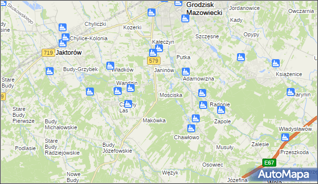 mapa Mościska gmina Grodzisk Mazowiecki, Mościska gmina Grodzisk Mazowiecki na mapie Targeo