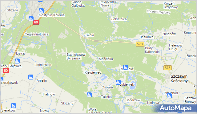 mapa Mościska gmina Szczawin Kościelny, Mościska gmina Szczawin Kościelny na mapie Targeo
