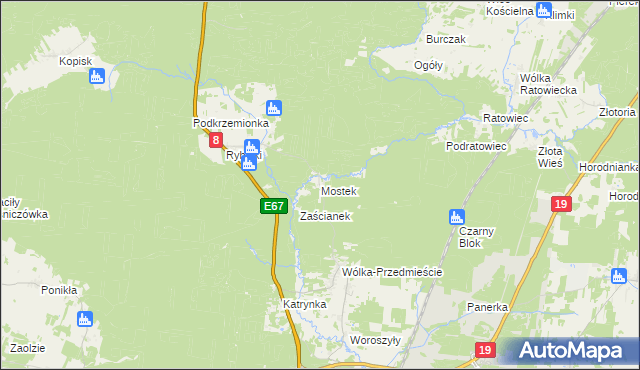mapa Mostek gmina Wasilków, Mostek gmina Wasilków na mapie Targeo