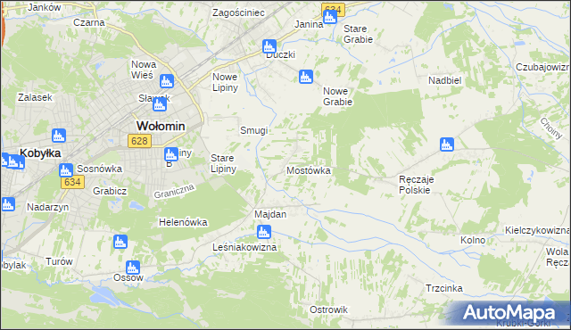 mapa Mostówka gmina Wołomin, Mostówka gmina Wołomin na mapie Targeo