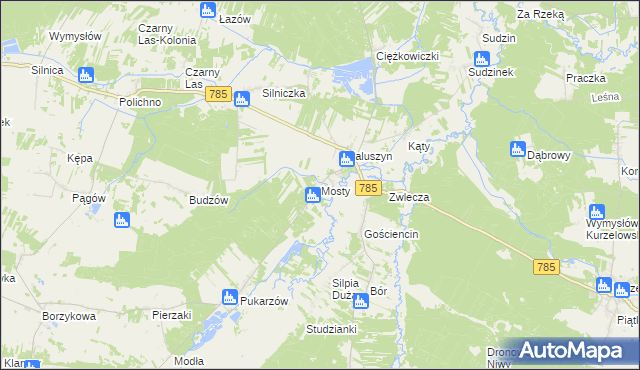 mapa Mosty gmina Żytno, Mosty gmina Żytno na mapie Targeo