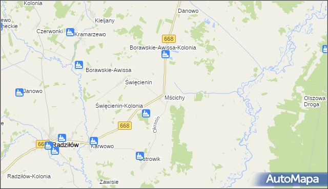 mapa Mścichy gmina Radziłów, Mścichy gmina Radziłów na mapie Targeo