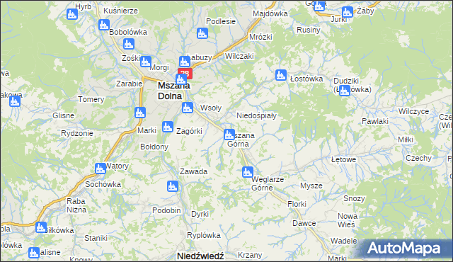 mapa Mszana Górna, Mszana Górna na mapie Targeo