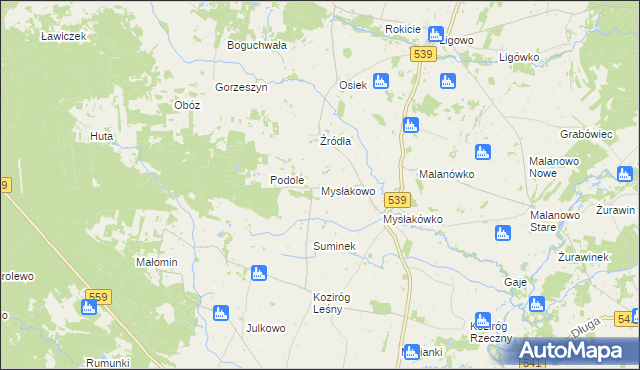 mapa Mysłakowo, Mysłakowo na mapie Targeo