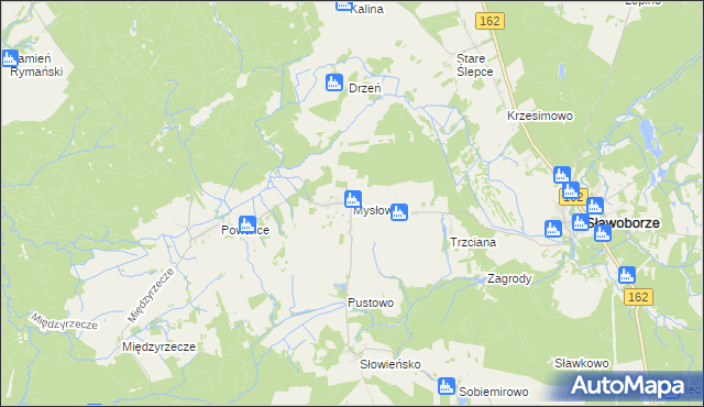 mapa Mysłowice gmina Sławoborze, Mysłowice gmina Sławoborze na mapie Targeo