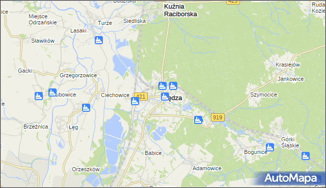 mapa Nędza powiat raciborski, Nędza powiat raciborski na mapie Targeo