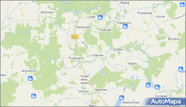 mapa Nerwiki, Nerwiki na mapie Targeo