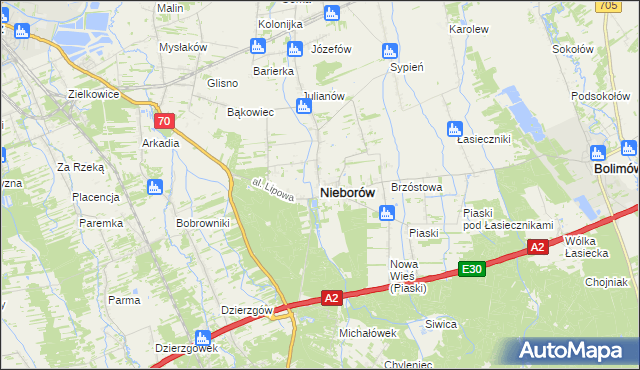 mapa Nieborów powiat łowicki, Nieborów powiat łowicki na mapie Targeo