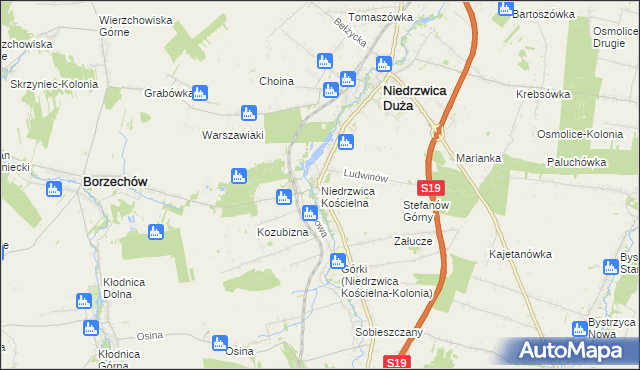 mapa Niedrzwica Kościelna, Niedrzwica Kościelna na mapie Targeo