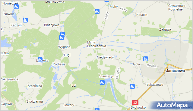 mapa Niedźwiady gmina Jaraczewo, Niedźwiady gmina Jaraczewo na mapie Targeo