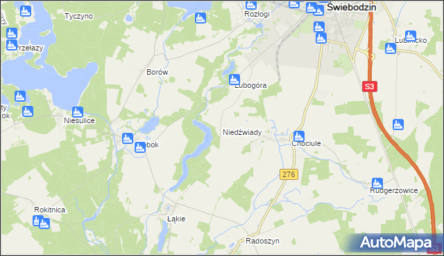 mapa Niedźwiady gmina Świebodzin, Niedźwiady gmina Świebodzin na mapie Targeo