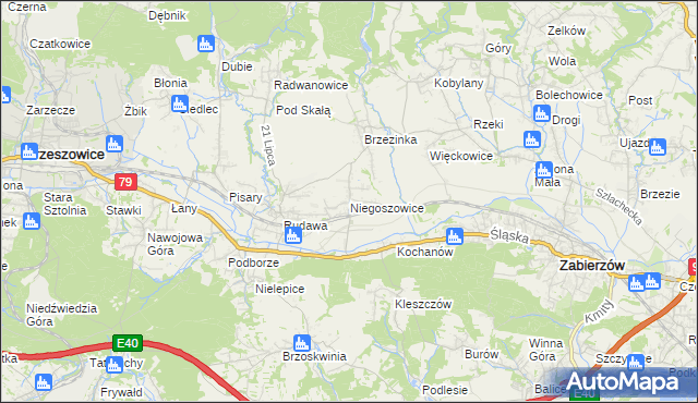 mapa Niegoszowice, Niegoszowice na mapie Targeo