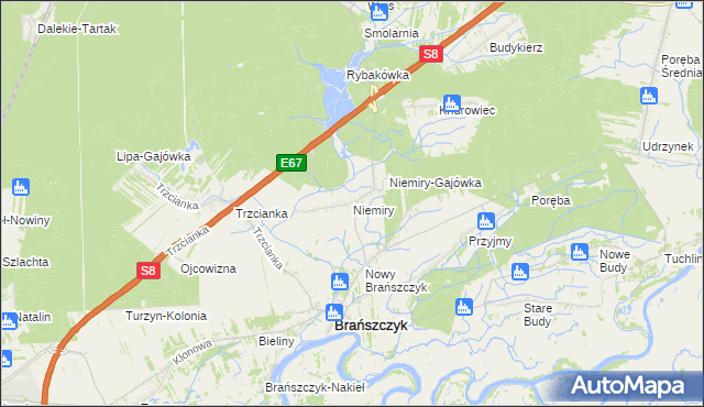 mapa Niemiry gmina Brańszczyk, Niemiry gmina Brańszczyk na mapie Targeo