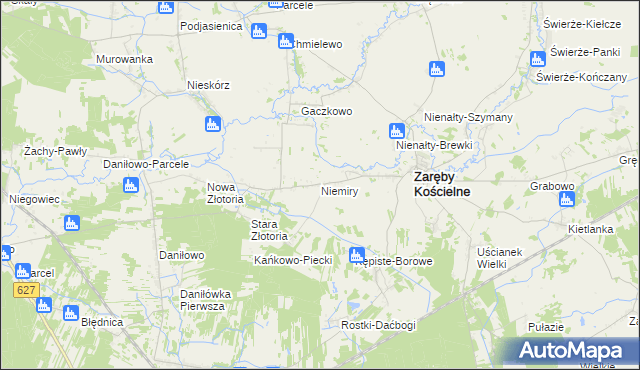 mapa Niemiry gmina Zaręby Kościelne, Niemiry gmina Zaręby Kościelne na mapie Targeo