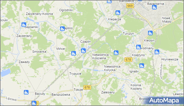 mapa Niewodnica Kościelna, Niewodnica Kościelna na mapie Targeo