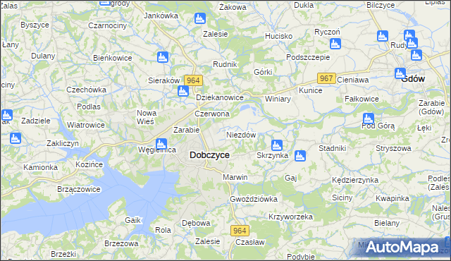 mapa Niezdów gmina Dobczyce, Niezdów gmina Dobczyce na mapie Targeo