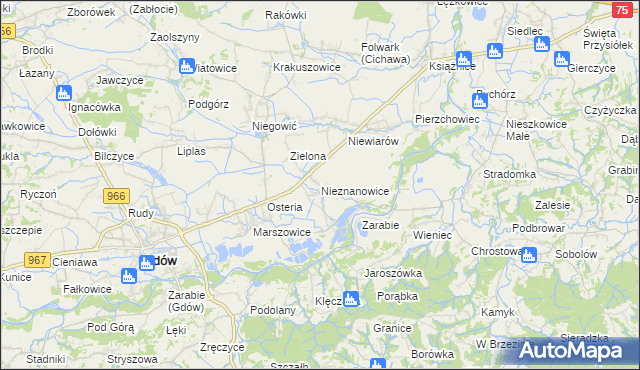 mapa Nieznanowice gmina Gdów, Nieznanowice gmina Gdów na mapie Targeo
