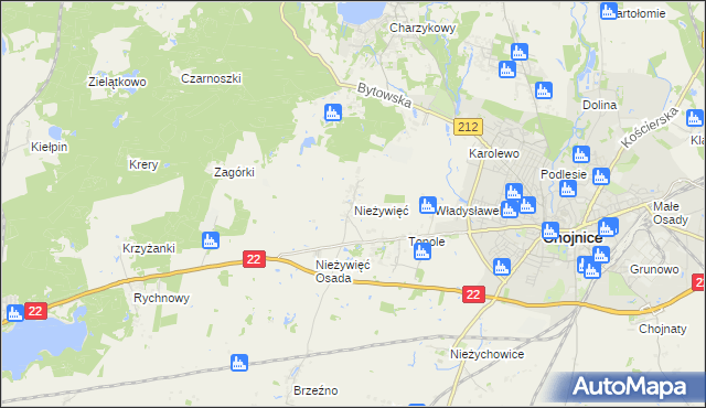 mapa Nieżywięć gmina Człuchów, Nieżywięć gmina Człuchów na mapie Targeo