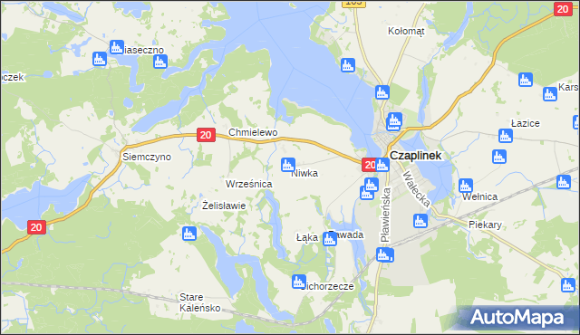 mapa Niwka gmina Czaplinek, Niwka gmina Czaplinek na mapie Targeo