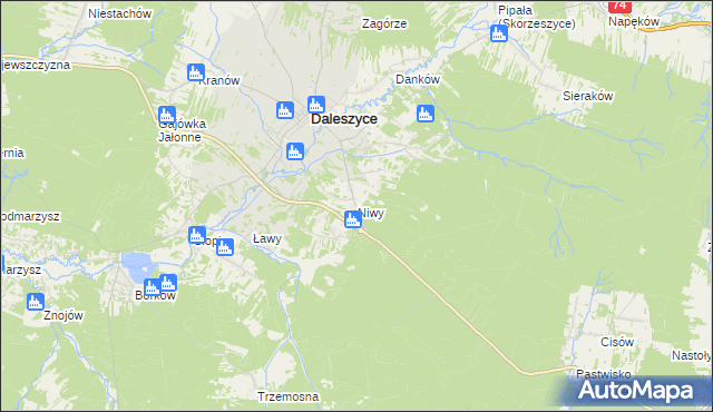 mapa Niwy gmina Daleszyce, Niwy gmina Daleszyce na mapie Targeo