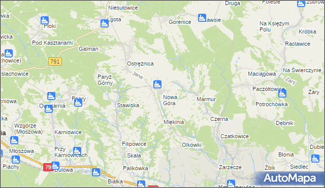 mapa Nowa Góra gmina Krzeszowice, Nowa Góra gmina Krzeszowice na mapie Targeo