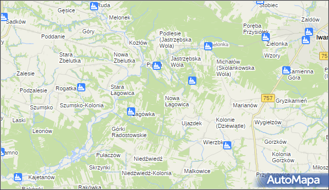 mapa Nowa Łagowica, Nowa Łagowica na mapie Targeo