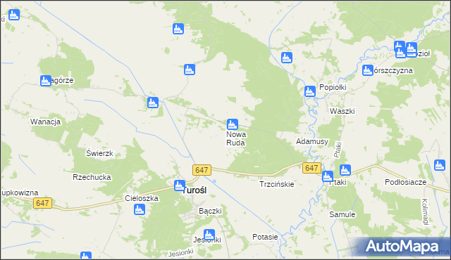 mapa Nowa Ruda gmina Turośl, Nowa Ruda gmina Turośl na mapie Targeo