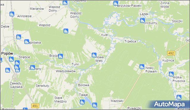 mapa Nowa Wieś gmina Popów, Nowa Wieś gmina Popów na mapie Targeo