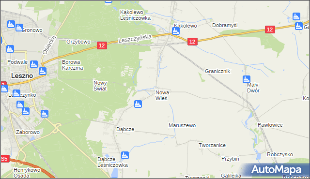 mapa Nowa Wieś gmina Rydzyna, Nowa Wieś gmina Rydzyna na mapie Targeo