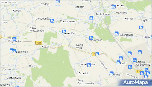 mapa Nowa Wieś gmina Warka, Nowa Wieś gmina Warka na mapie Targeo