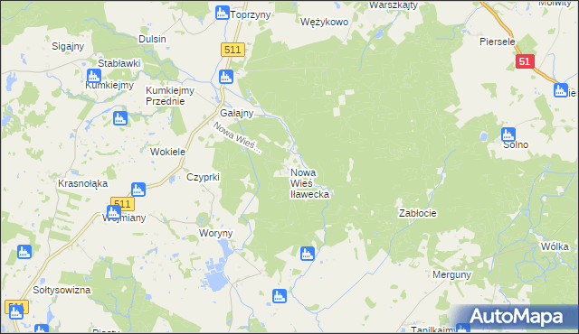 mapa Nowa Wieś Iławecka, Nowa Wieś Iławecka na mapie Targeo