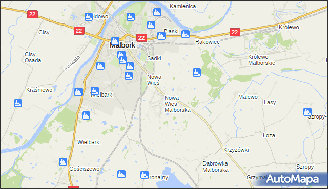 mapa Nowa Wieś Malborska, Nowa Wieś Malborska na mapie Targeo