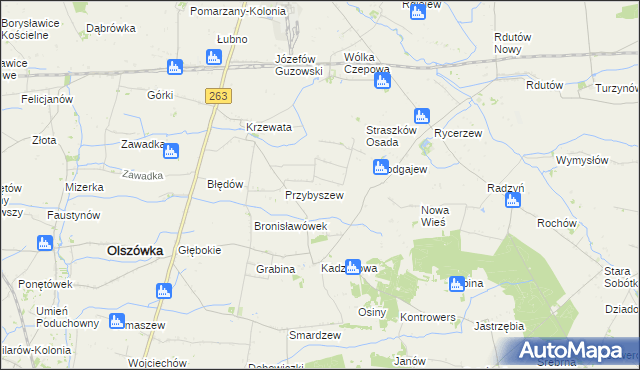 mapa Nowa Wioska gmina Olszówka, Nowa Wioska gmina Olszówka na mapie Targeo