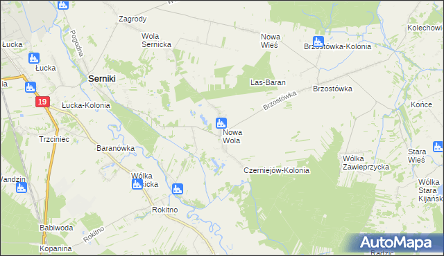 mapa Nowa Wola gmina Serniki, Nowa Wola gmina Serniki na mapie Targeo