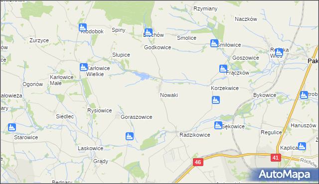 mapa Nowaki gmina Pakosławice, Nowaki gmina Pakosławice na mapie Targeo